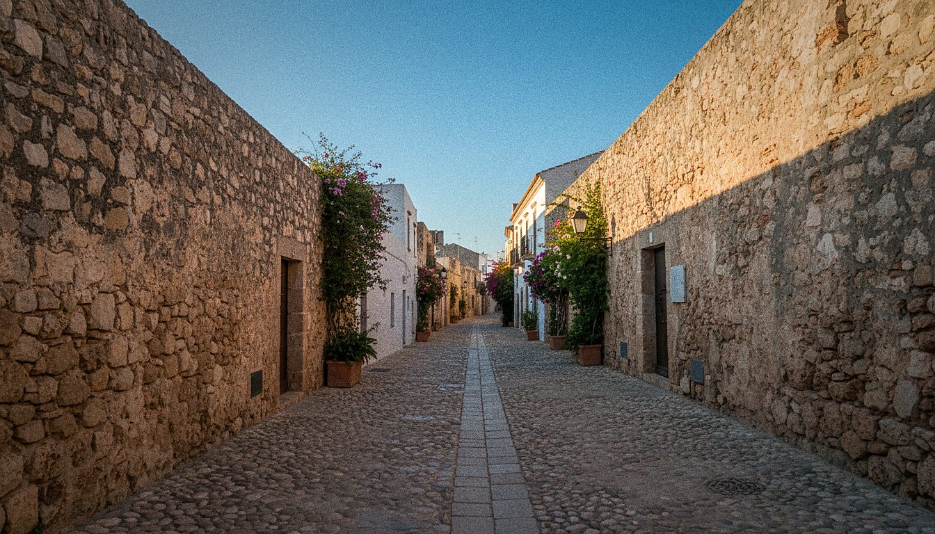 Vicoli in pietra della città vecchia di Dalt Vila a Ibiza, senza persone